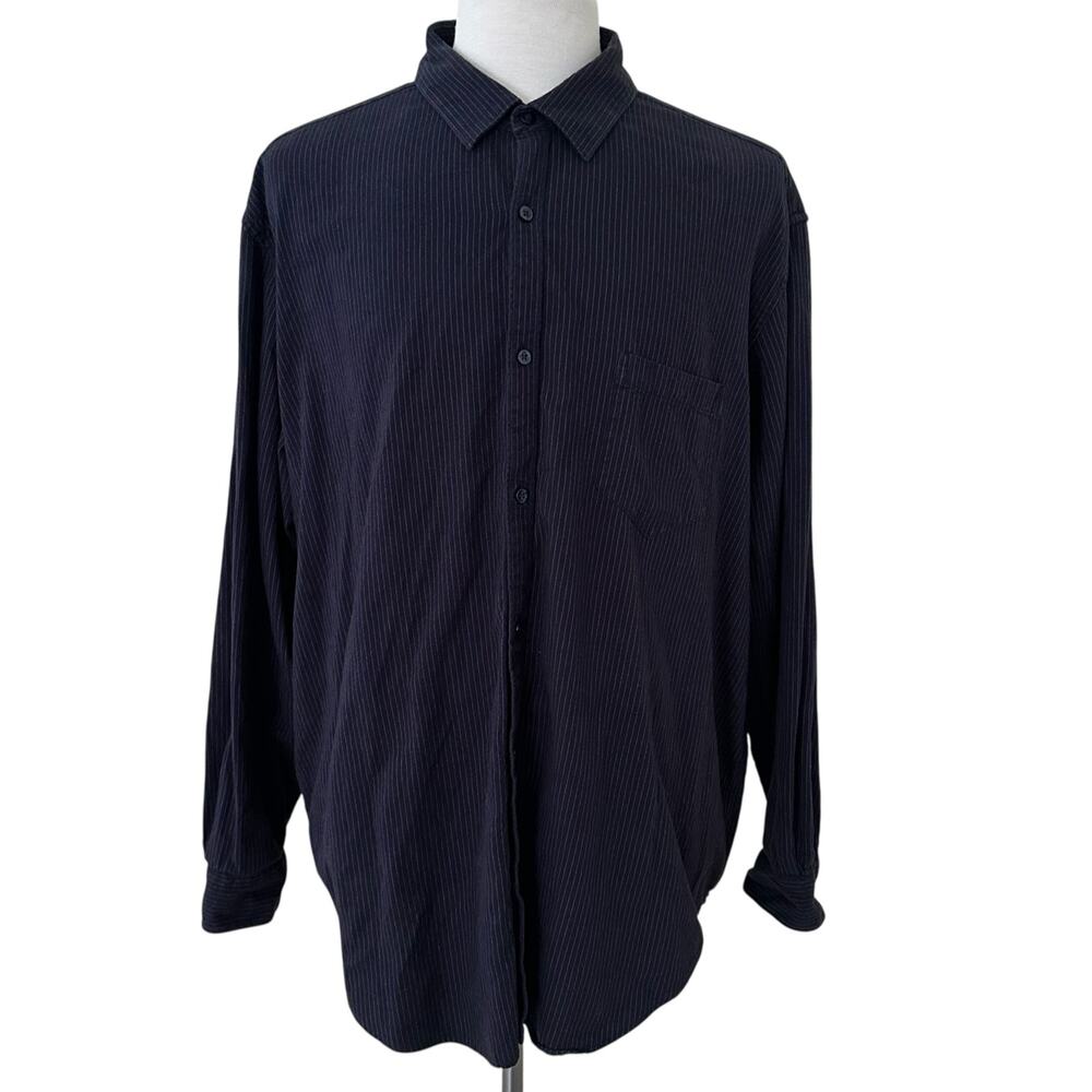 Claiborne Men Long Sleeve Navy Blue Pinstripe Button Front Shirt Size 2XLT - Picture 2 of 8